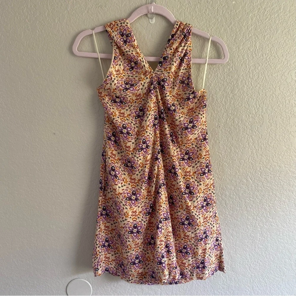 Free People Floral Isla Halter Open Back Mini Dress
